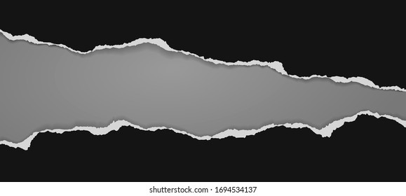 Pieces of torn black horizontal paper with soft shadow stuck on dark grey background. Vector illustration