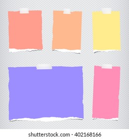 Pieces of torn colorful blank note paper are stuck on gray squared pattern