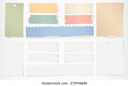 Pieces of torn colorful, gray blank note paper