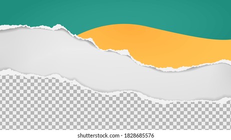 Pieces of torn colorful squared paper are on white background for text, advertising or design. Vector illustration