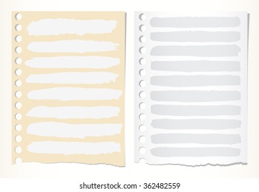 Pieces of torn gray and brown note paper with watercolor brush strokes