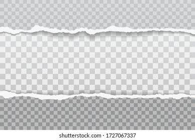 Pieces of torn grey paper with soft shadow stuck on white squared background. Vector illustration