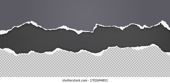 Pieces of torn grey and squared paper with soft shadow stuck on black background. Vector illustration