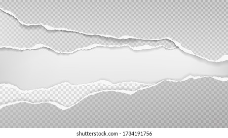 Pieces of torn grey squared paper with soft shadow stuck on white background. Vector illustration