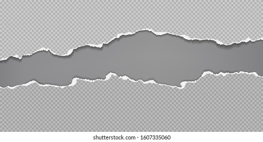 Pieces of torn horizontal squared paper pieces with soft shadow are on dark grey background for text. Vector illustration
