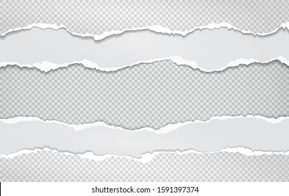 Pieces of torn horizontal white, grey paper with soft shadow are on squared background for text. Vector illustration