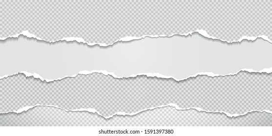 Pieces of torn horizontal white, grey paper with soft shadow are on squared background for text. Vector illustration