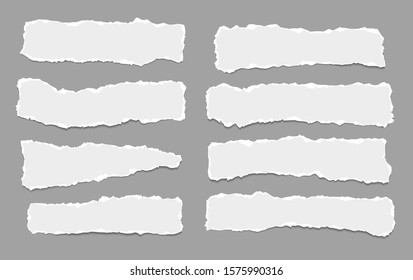 Pieces of torn horizontal white paper with soft shadow are on dark grey background for text. Vector illustration