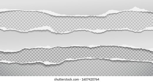 Pieces of torn horizontal white paper pieces with soft shadow are on squared background for text. Vector illustration