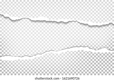 Pieces of torn horizontal white paper pieces with soft shadow are on squared background for text. Vector illustration