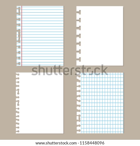 Pieces of torn paper.Set of different notebook paper. School sheets. Vector