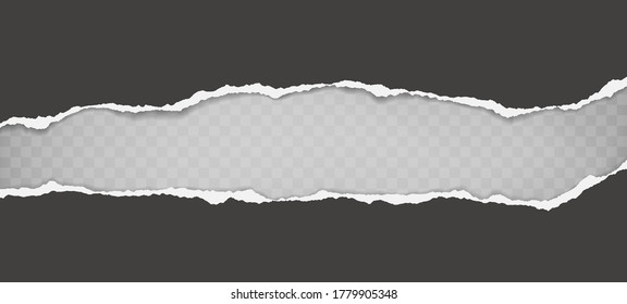 Pieces of torn, ripped black and white paper with soft shadow are on squared background for text. Vector illustration