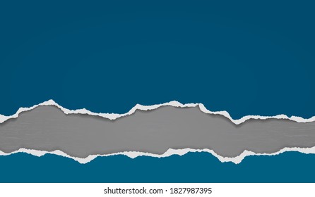 Pieces of torn, ripped blue paper with soft shadow are on dark grey background for text. Vector illustration