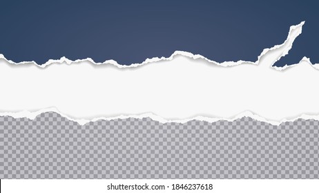 Pieces of torn, ripped dark blue and grey square paper with soft shadow are on white background for text. Vector illustration