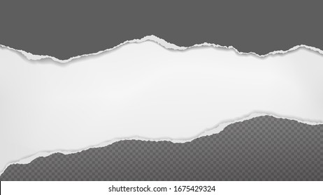 Pieces of torn, ripped horizontal black squared paper with soft shadow are on white background for text. Vector illustration