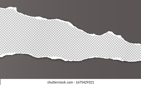 Pieces of torn, ripped horizontal white squared paper with soft shadow is on dark background for text. Vector illustration