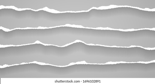 Pieces of torn, ripped horizontal whitey paper with soft shadow are on grey squared background for text. Vector illustration