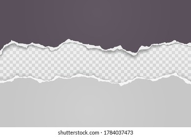Pieces of torn white and dark grey horizontal paper with soft shadow are on squared background for text. Vector illustration