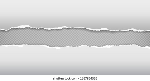 Pieces of torn white horizontal crumple paper with soft shadow stuck on squared background. Vector illustration