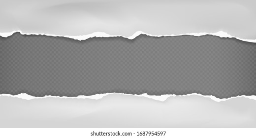 Pieces of torn white horizontal crumple paper with soft shadow stuck on black squared background. Vector illustration