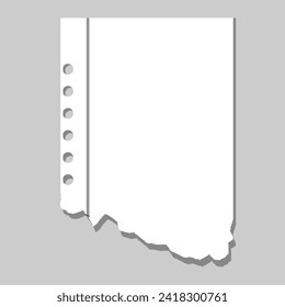 Pieces of torn white lined notebook paper on gray background. Vector Illustration.