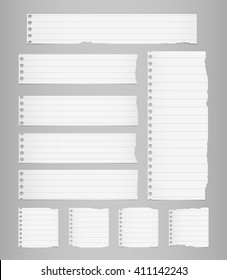 Pieces Of Torn White Lined Notebook Paper Are Stuck On Gray Background