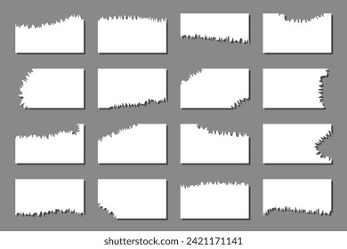 Pieces of torn white note paper different shapes isolated on gray background realistic vector illustration, Notepad torn paper for message note, page or banner and cardboard blank ripped piece strips