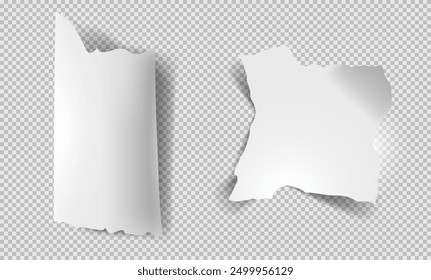 Pieces of torn white pages. Set of realistic torn sheets. Ripped sheets. Paper with jagged edges