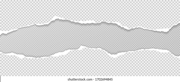 Pieces of torn white paper with soft shadow stuck on grey squared background. Vector illustration