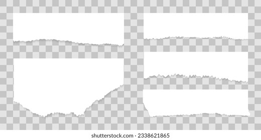 Pieces of torn white paper with soft shadow are on transparent background.