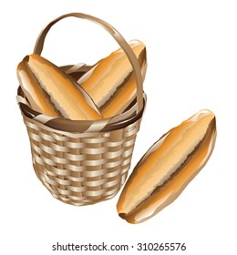 Pieces of traditional Turkish bread in a wicker basket isolated on white background.