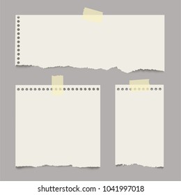 Pieces of vector torn note papers with adhesive tape.