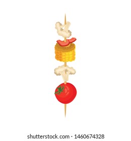 Pieces of vegetables on a skewer. Vector illustration on white background.