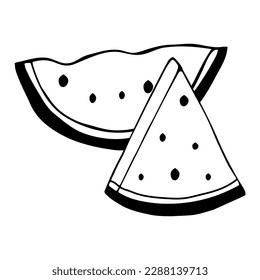 Pieces of watermelon in doodle style on an isolated white background.