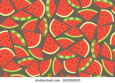 Pieces of watermelon. Fruit background. Bright seamless ornament.