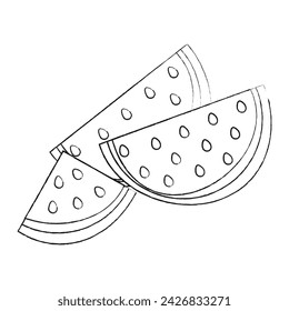 Pieces of watermelon, handmade on a white background. Vector illustration