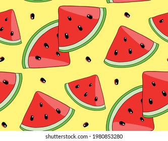 Piezas de sandía con semillas, patrón sin soldadura, vector