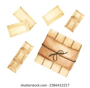 Pieces of white chocolate. Watercolor illustration.