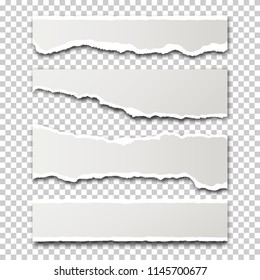  Pieces of white paper sheets with torn edges and shadow on transparent background