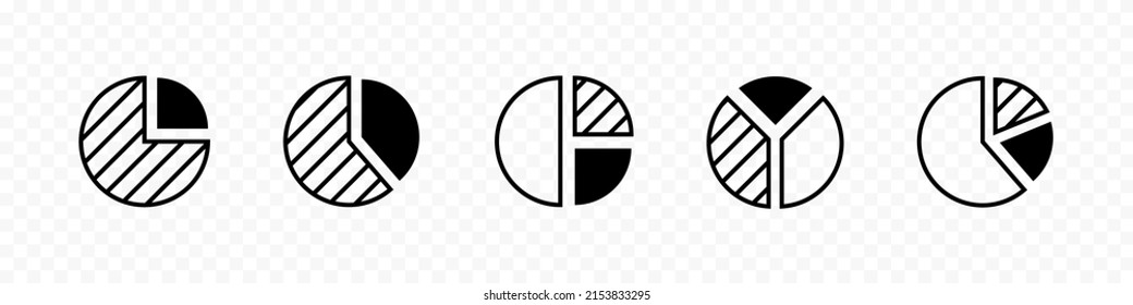 Piechart Icon Collection. Pie Chart Line Icon Set Isolated Vector Graphic. Statistics And Analytics Vector Icons.  EPS 10