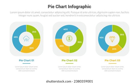 piechart or pie chart diagram infographics template diagram with 3 point with outline piechart inside box design for slide presentation