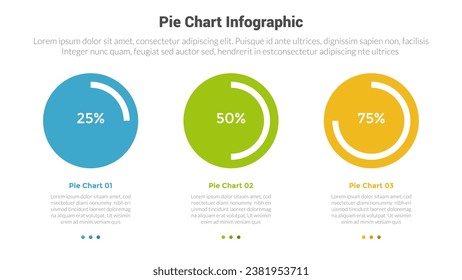 piechart or pie chart diagram infographics template diagram with progress percentage on big circle 3 point with design for slide presentation