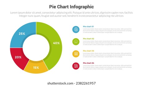 piechart or pie chart diagram infographics template diagram with 4 point with big piechart circle and small circle stack vertical description design for slide presentation