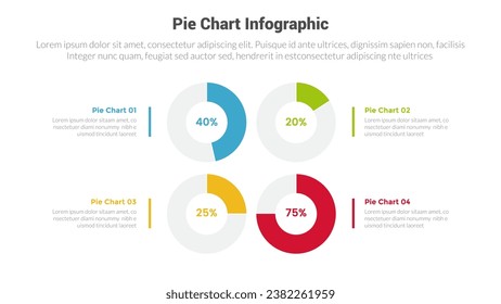 piechart or pie chart diagram infographics template diagram with 4 point with percentage outline circle center design for slide presentation