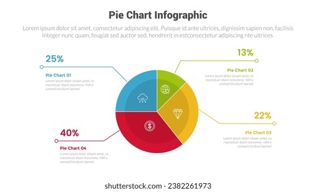 piechart or pie chart diagram infographics template diagram with 4 point with big piechart on center with line description percentage design for slide presentation