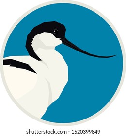 Pied avocet bird Vector illustration Round frame set