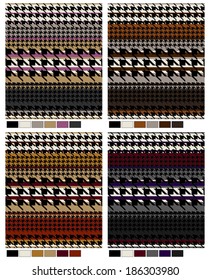 Pied de poule patterned and striped patterned fabric print design with fashion variant colors.