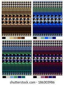 Pied de poule patterned and striped patterned fabric print design with fashion variant colors.