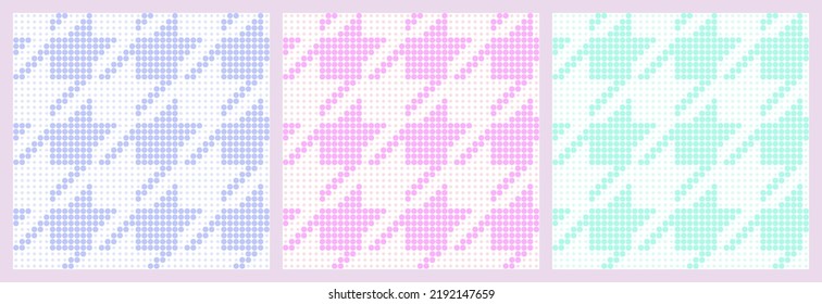 Pied de poule seamless pattern with polka dot texture. Hounds-tooth seamless print for clothes, cover  or interior design. Classic decor with creative details. Each pattern is isolated. Vector set.