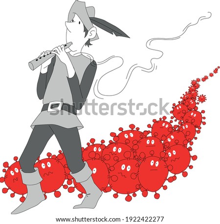 The Pied Piper of Hamelin enchanting coronaviruses with his magic flute.